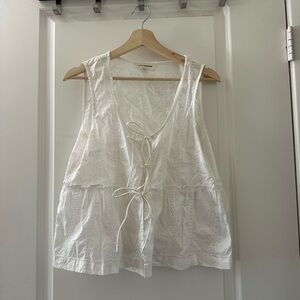 LuckyBrand White Lace-Up Eyelet Blouse